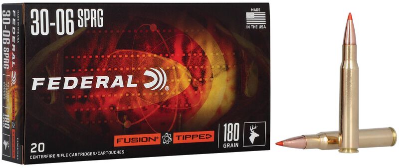 Fusion Tipped Rifle, 30-06 Springfield, 180 Grain, Fusion Tipped, 2725 fps 30-06 Springfield Caliber Ammo - 20 Rounds of 180 Grain Weight Ammunition (F3006TFS3)